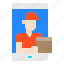 delivery, man, package, smartphone 