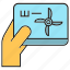 energy, hand, monitor, power, tablet, turbine, wind 