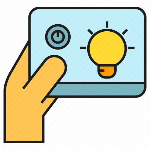 Bulb, control, electricity, hand, light, remote, tablet icon - Download on Iconfinder