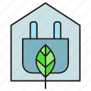eco, electricity, energy, home, house, leaf, plug