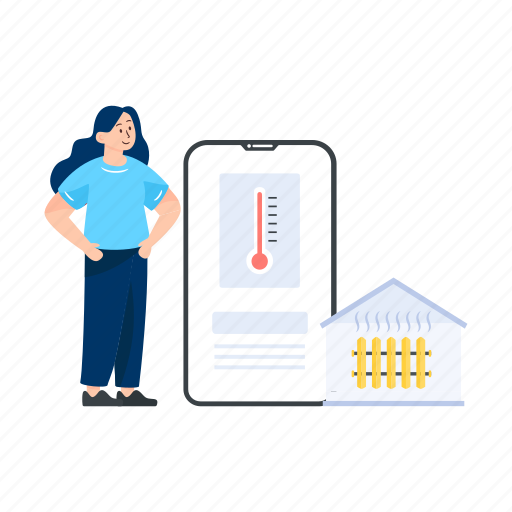 Online heating system, home heating system, mobile heating system, home app, smart home app illustration - Download on Iconfinder