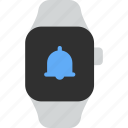 notification, on, alarm, ring, bell, smart watch, wrist 