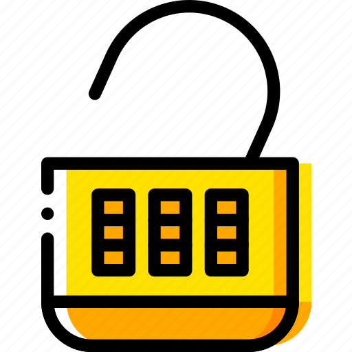 Combination, lock, open, safe, safety, security, yellow icon - Download on Iconfinder