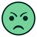 angry, emoji, emoticon, green, mad, not happy, smiley