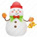 cute, snowman, bell, winter, snow, decoration, celebration, santa, happy 