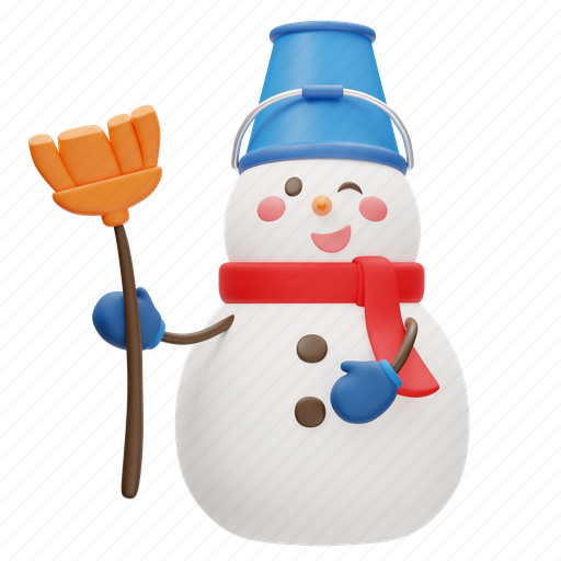 Adorable, snowman, broom, clean, washing, snow, cleaning 3D illustration - Download on Iconfinder