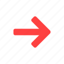 arrow, east, forward, next, red, right