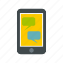 bubble, message, mobile, phone, screen, speech, technology