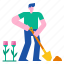 flower, garden, gardening, shovel, work, spade, agriculture