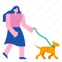 lead, dog, pet, animal, leash, walk, women