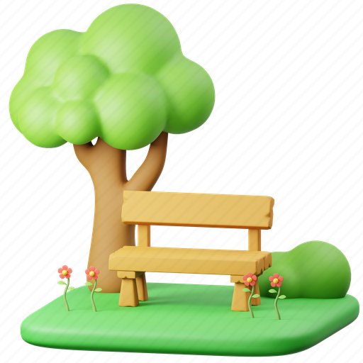 Park, gardening, tree, garden, nature, wooden, wooden chair 3D illustration - Download on Iconfinder