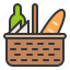 basket, beverage, bread, food, spring, picnic, picnic basket 