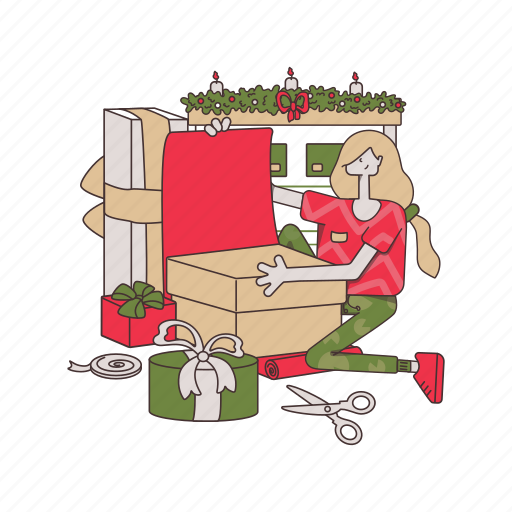 New, years, gift, wrapping, box, package, christmas illustration - Download on Iconfinder