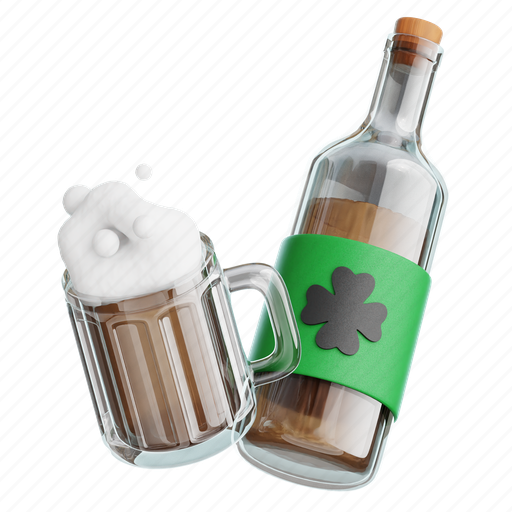 Beer, bottle, and, glass, mug 3D illustration - Download on Iconfinder