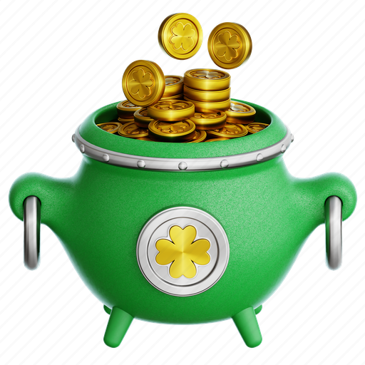 Cauldron, whit, gold, coins 3D illustration - Download on Iconfinder