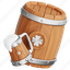wooden, barrel, with, beer, glass 