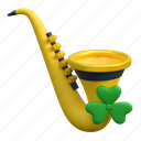 saxophone, holiday, music, instrument, illustration, 3d cartoon, isolated, st patricks day 