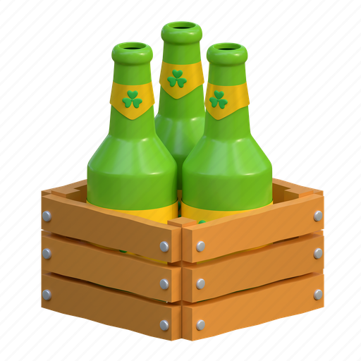 Crate, beer, bottles, holiday, instrument, illustration, 3d cartoon 3D illustration - Download on Iconfinder