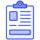 clipboard, checklist, details, information, document, stationery, page