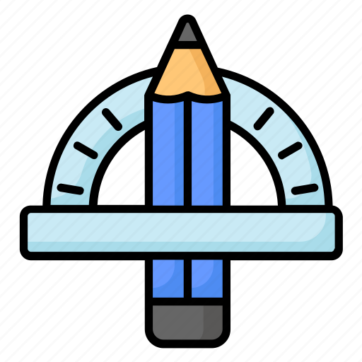 Stationery, pencil, protractor, scale, geometry, tools, engineering icon - Download on Iconfinder