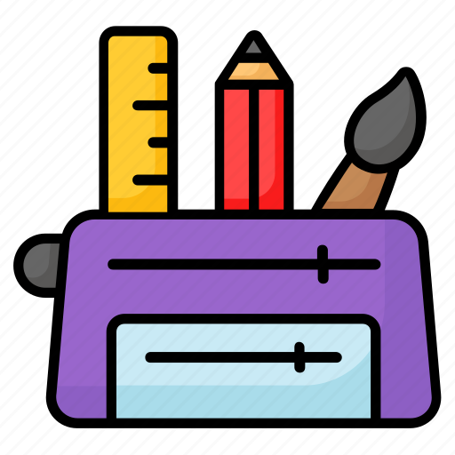 Stationery, case, ruler, pencil, brush, school, education icon - Download on Iconfinder