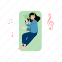 girl, sleeping, music, headphone, tired
