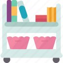 book, cart, trolley, library, classroom