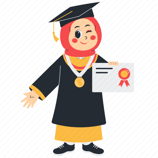 Little, girl, graduate, holding, certificate icon - Download on Iconfinder