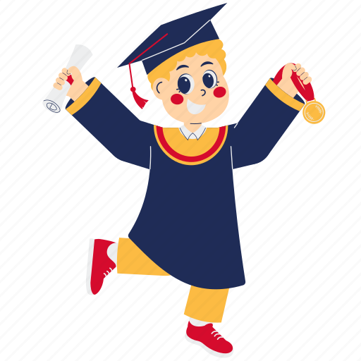 Graduate, holding, medal, school, education, award, study icon - Download on Iconfinder