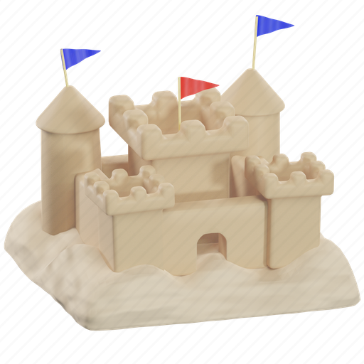 Sand, castle, summer, fortress, holiday, vacation, building 3D illustration - Download on Iconfinder