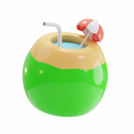Coconut, fresh, tropical, summer, drink, vacation, 3d illustrations 3D illustration - Download on Iconfinder