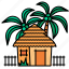 bungalow, home, holidays, hut, palm, tree, house, resort 