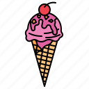 ice, cream, dessert, cherry, summer, cone, sweet, food