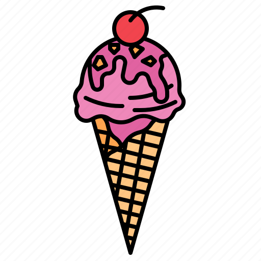 Ice, cream, dessert, cherry, summer, cone, sweet icon - Download on Iconfinder