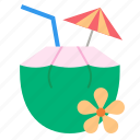 coconut, drink, tropical, fresh, straw, summer, water