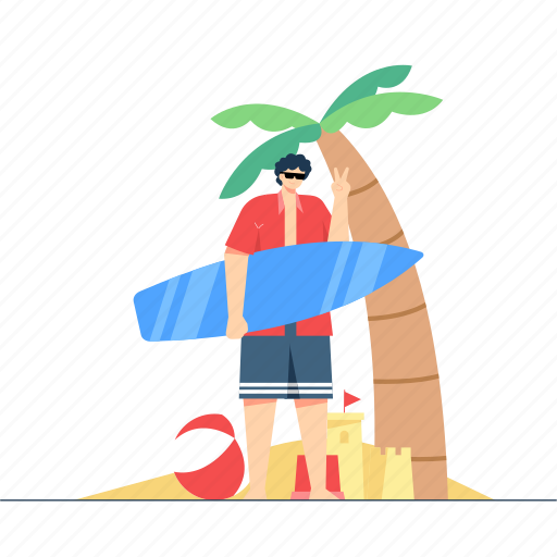 Summer, surf, palm, vacation, holiday, travel, beach illustration - Download on Iconfinder