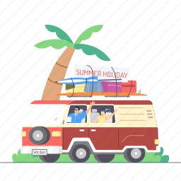summer, car, vehicle, transport, travel, vacation, holiday, transportation, beach, family 