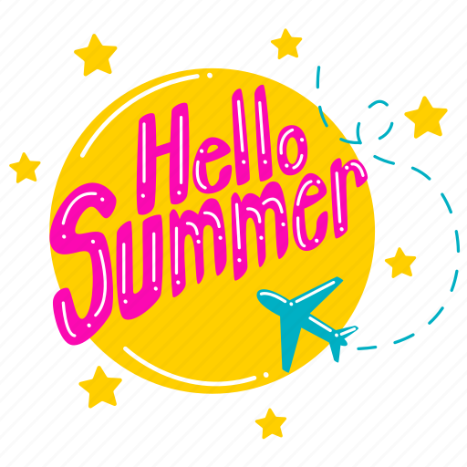 Hello summer, flight, greeting, happy summer, summer, summertime, holiday sticker - Download on Iconfinder