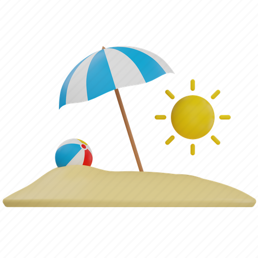 Beach, beach umbrella, umbrella, beach deck, summer, chair umbrella 3D illustration - Download on Iconfinder