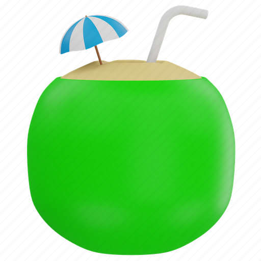 Coconut drink, coconut juice, coconut water, beach drink, summer, coconut, drink 3D illustration - Download on Iconfinder