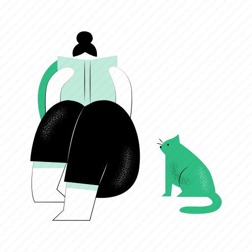 Woman, book, reading, cat, girl, female, pet illustration - Download on Iconfinder