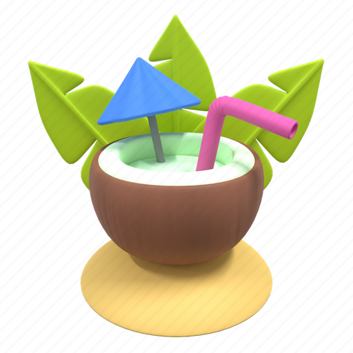 Summer, beach, vacation, holiday, travel, tourism, coconut 3D illustration - Download on Iconfinder