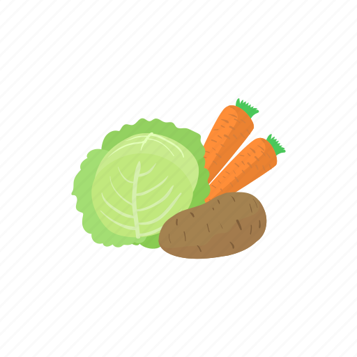 Assortment, cabbage, carrot, cartoon, food, potato, vegetable icon - Download on Iconfinder