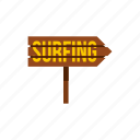 arrow, board, direction, post, surfboard, surfing, word