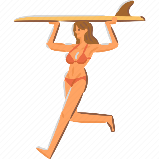 Surfing, surfboard, carry, girl, run icon - Download on Iconfinder