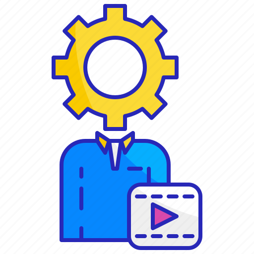 Blue, director, gear, gold, media, person, professional icon - Download on Iconfinder