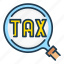 find, magnifier, review, search, tax, taxation 