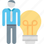 idea, bulb, creative, employee, light, person, worker 