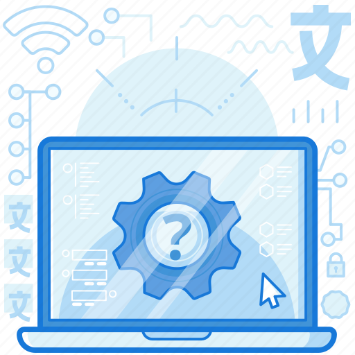 Answers, cogwheel, faq, gear, laptop, options, question icon - Download on Iconfinder