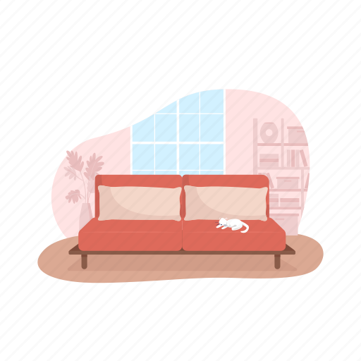 Home, house, couch, cat, living room illustration - Download on Iconfinder